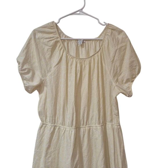 Free Assembly Women's Pale Yellow & White Cotton Tiered Scoop Neck Lined Peasant - Picture 7 of 13